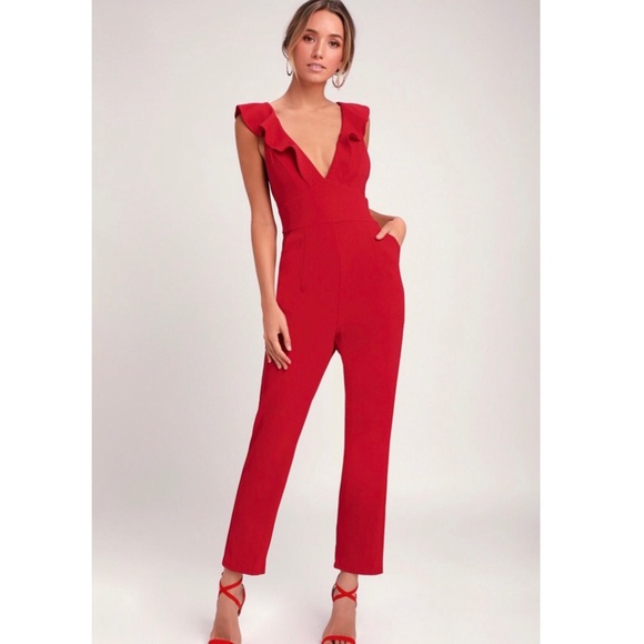 Lulus Pants - Lulu’s | Red Ruffled Jumpsuit NWT 🌹